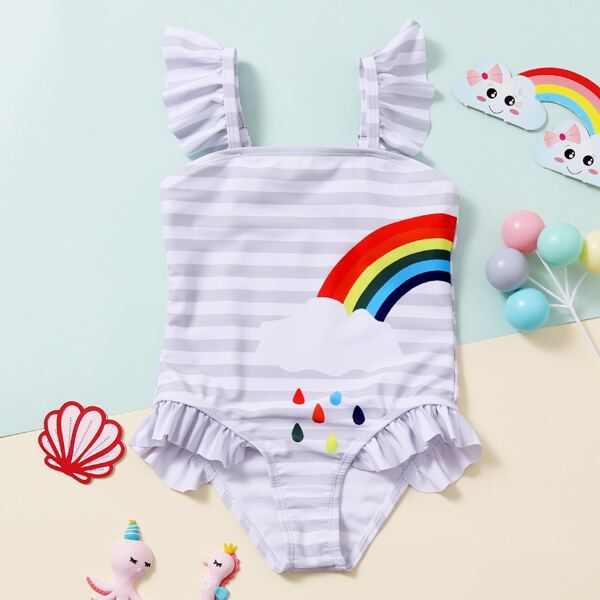 

Toddler Girls Rainbow & Striped Ruffle One Piece Swimsuit, Multicolor