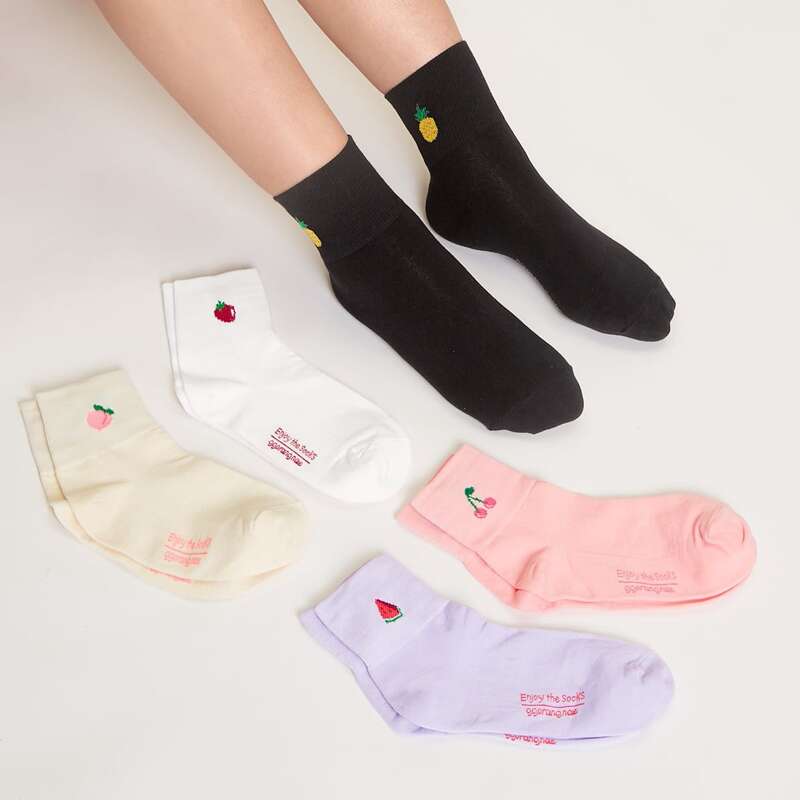 

5pairs Fruit Crew Socks, Multicolor