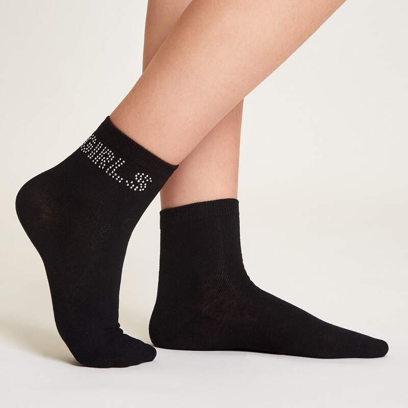 

Rhinestone Letter Crew Socks, Black