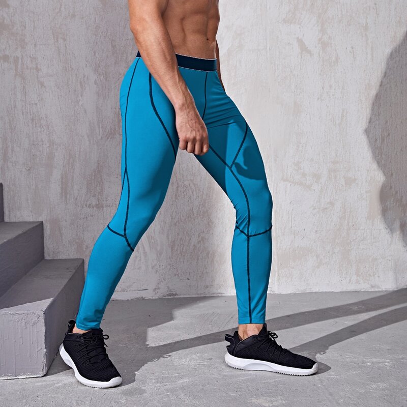 

Men Contrast Binding Sport Tights, Blue