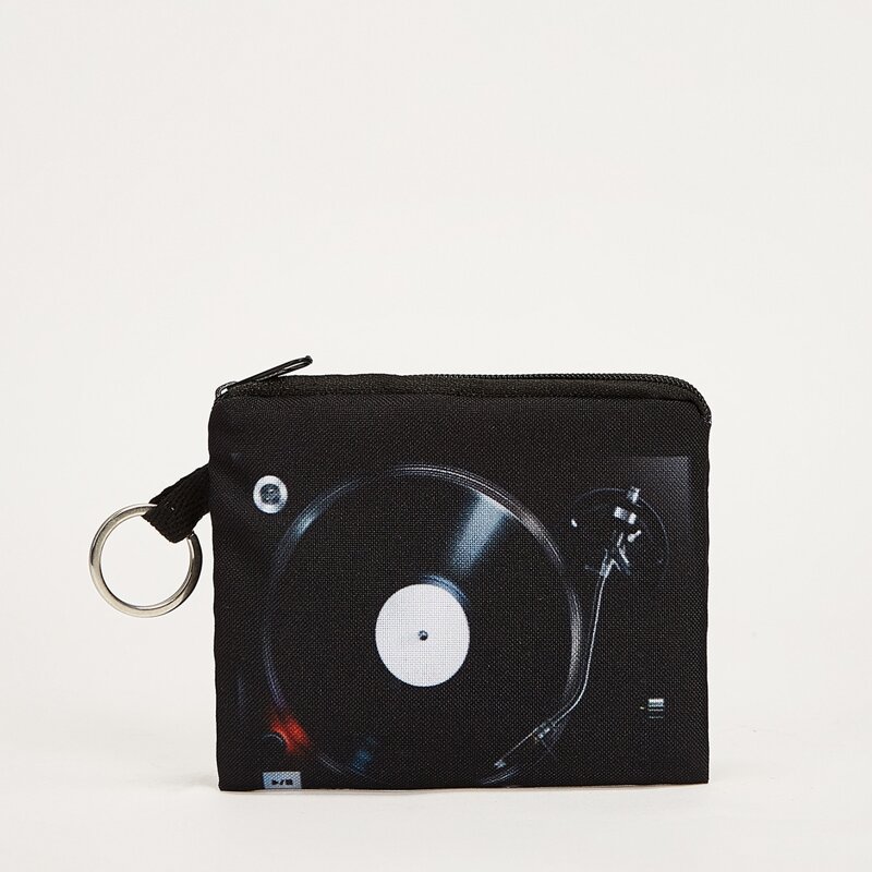 

Record Player Print Coin Purse, Black