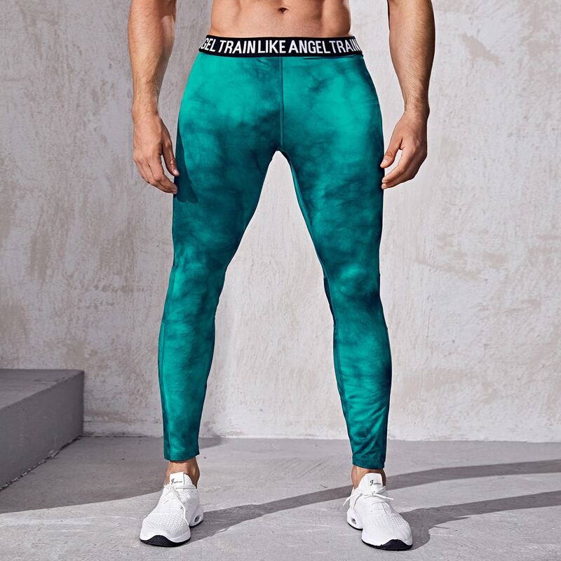 

Men Tie Dye Letter Graphic Tape Sport Tights, Multicolor