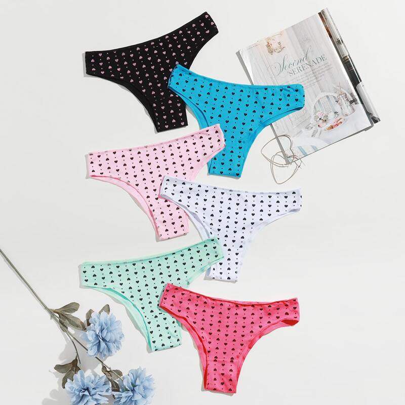 

6pack Heart Print Panty Set, Multicolor