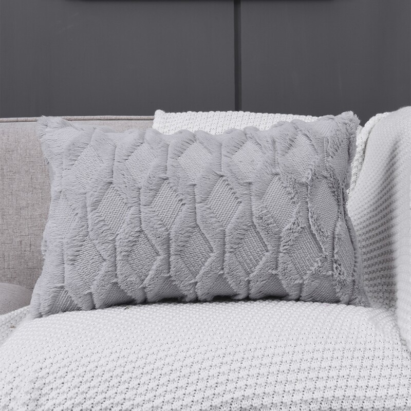 

Plush Lumbar Pillow Cover Without Filler, Grey