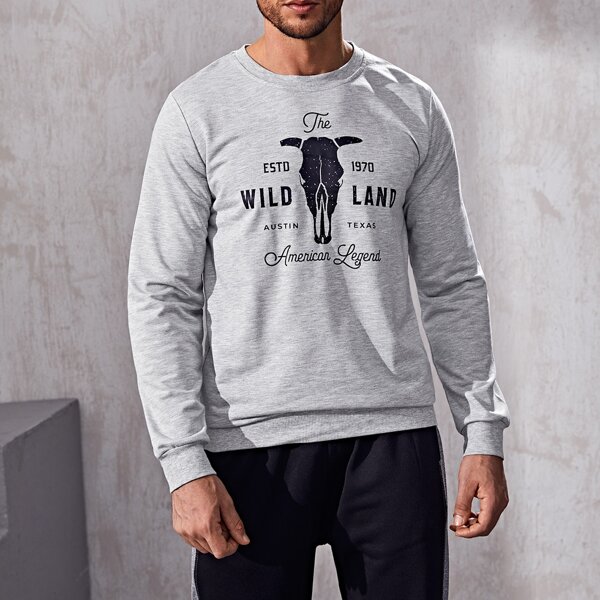 

Men Letter Graphic Sports Sweatshirt, Grey