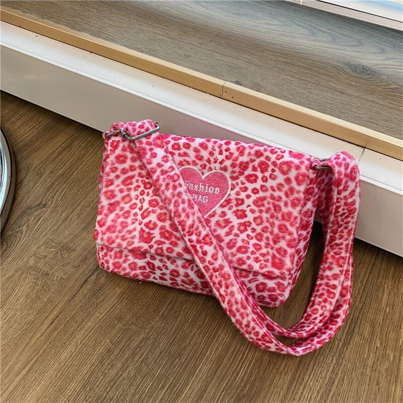 

Leopard Fluffy Crossbody Bag, Pink