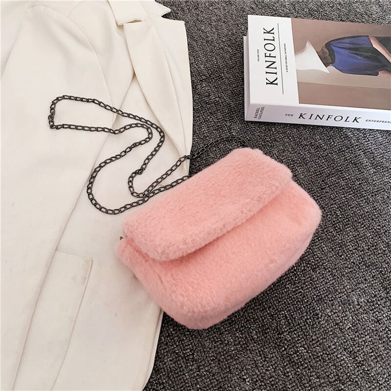 

Solid Fluffy Crossbody Bag, Baby pink