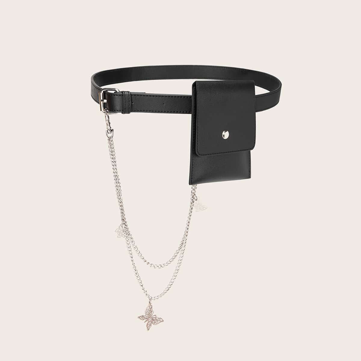 

Butterfly Decor Belt Bag, Black