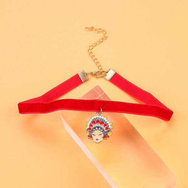 

Chinese Peking Opera Character Pendant Choker, Red