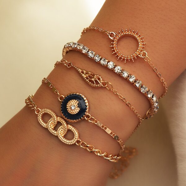 

5pcs Rhinestone Decor Bracelet, Gold