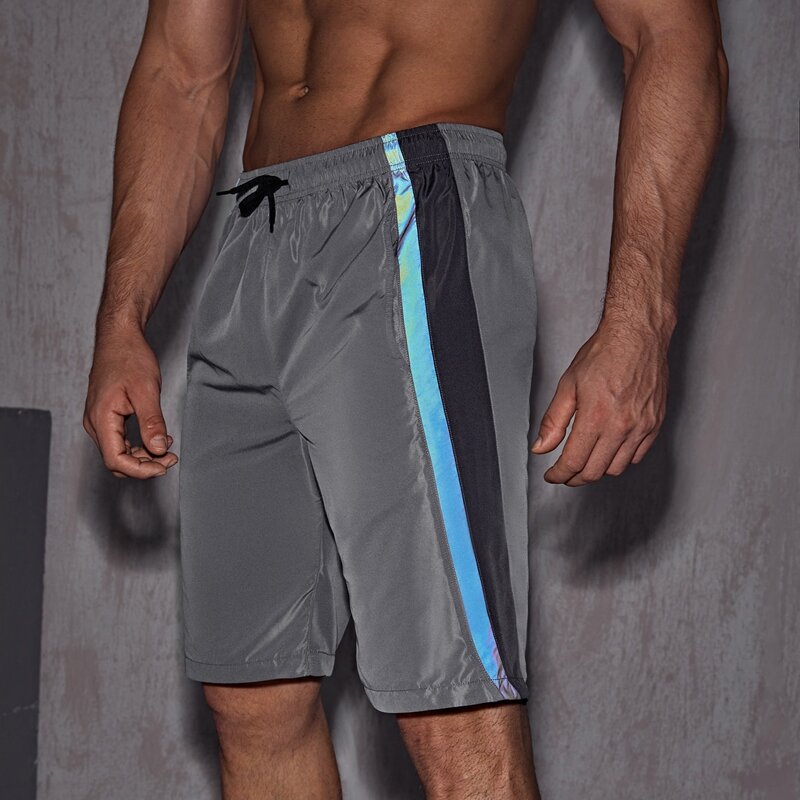 

Men Side Panel Drawstring Waist Sports Shorts, Grey