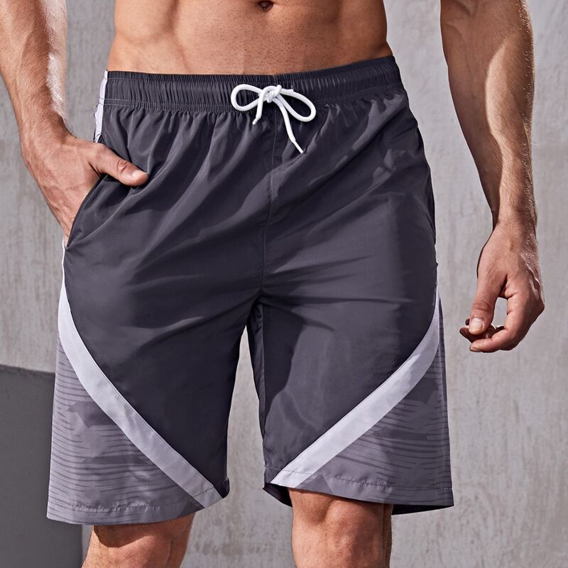 

Men Drawstring Waist Sports Shorts, Dark grey