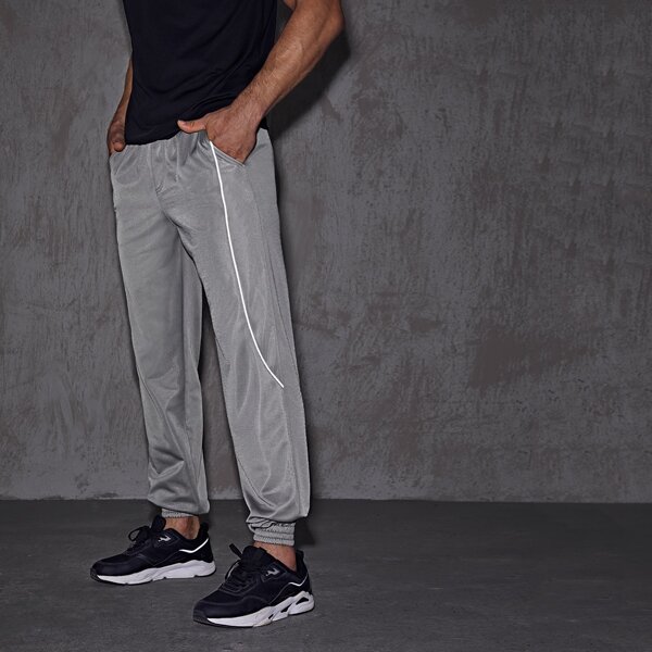 

Men Contrast Piping Sports Pants, Grey