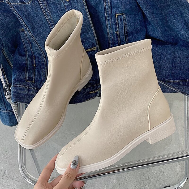 

Stitch Trim Boots, Beige