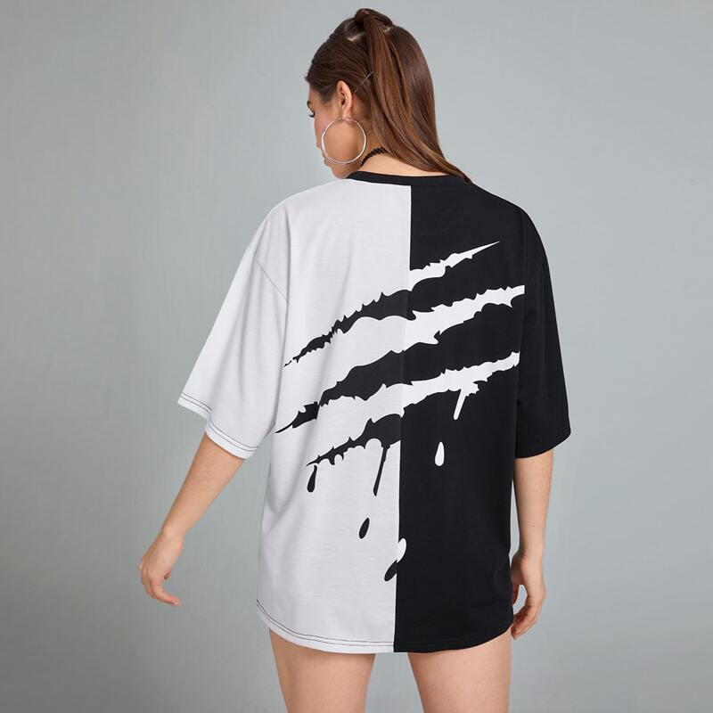 

Colorblock Graphic Oversized Tee, Black and white