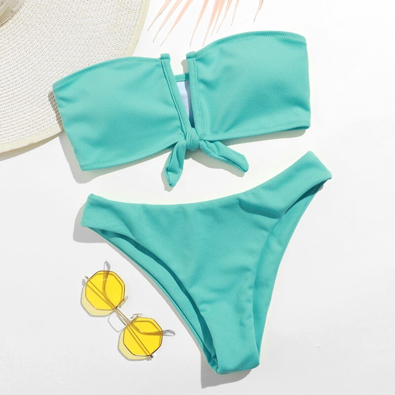 

Solid Knot Bikini Swimsuit, Mint green