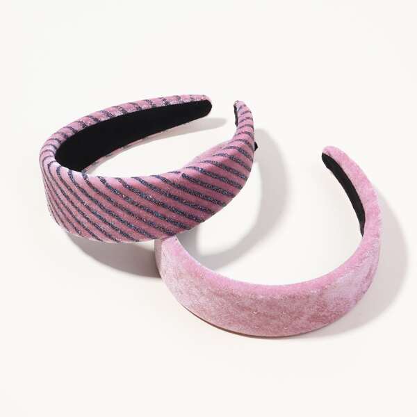 

2pcs Striped Pattern Hair Hoop, Pink