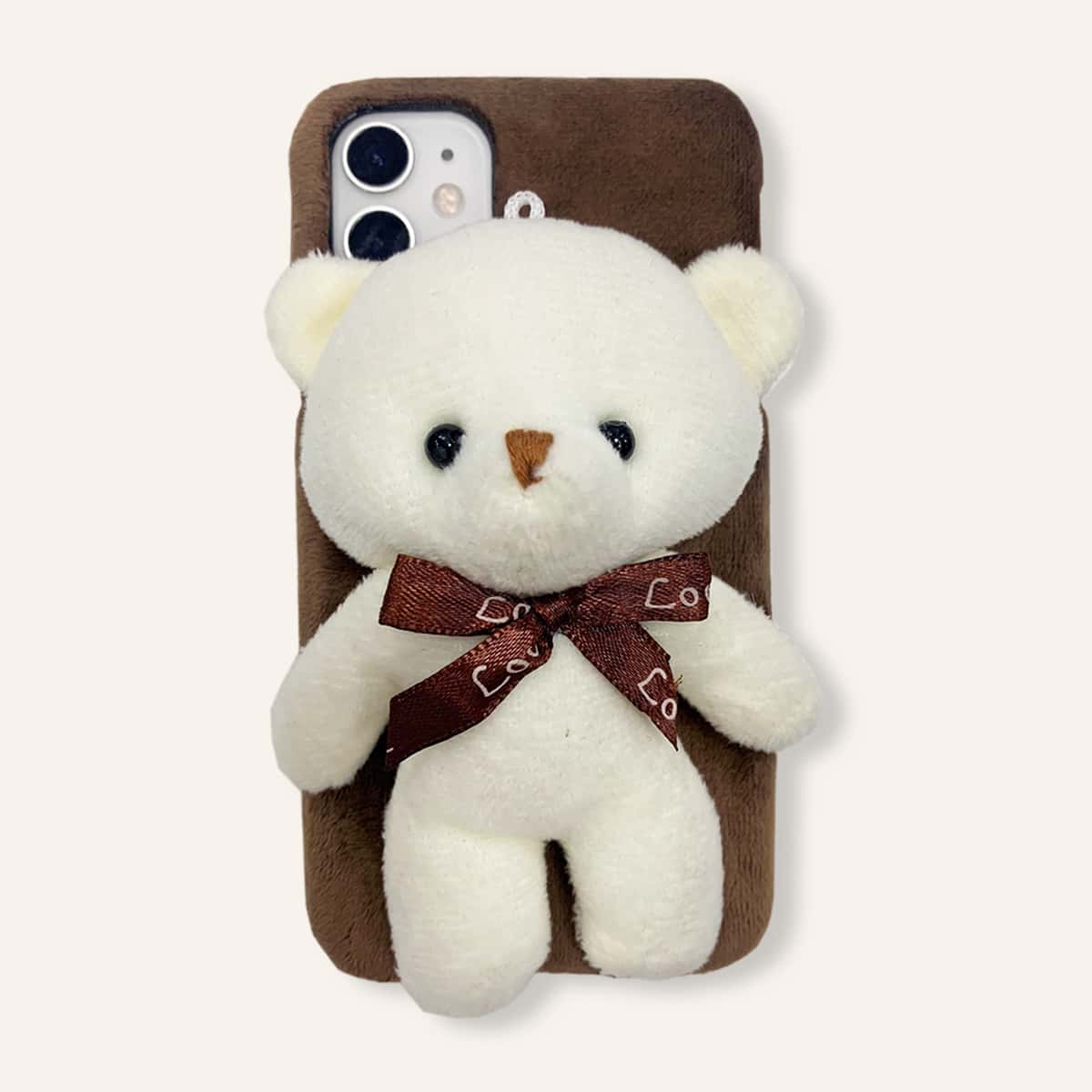 

3D Plush Bear Decor iPhone Case, Brown