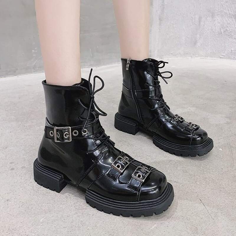 

Lug Sole Buckle Boots, Black