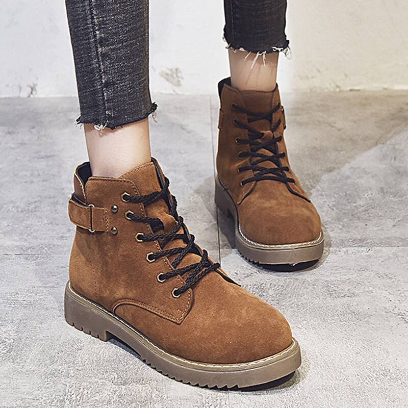 

Velcro Strap Lace Up Boots, Brown