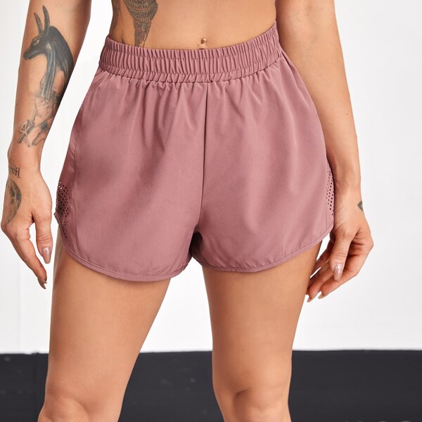 

Eyelet Cut Out Solid Sports Shorts, Dusty pink