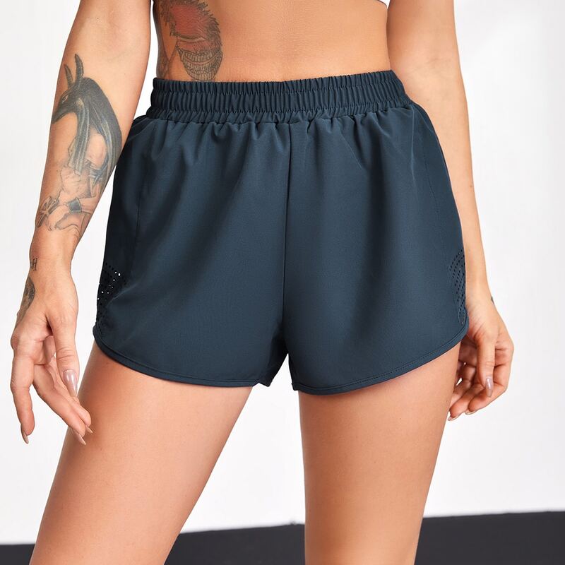 

Eyelet Cut Out Solid Sports Shorts, Navy blue