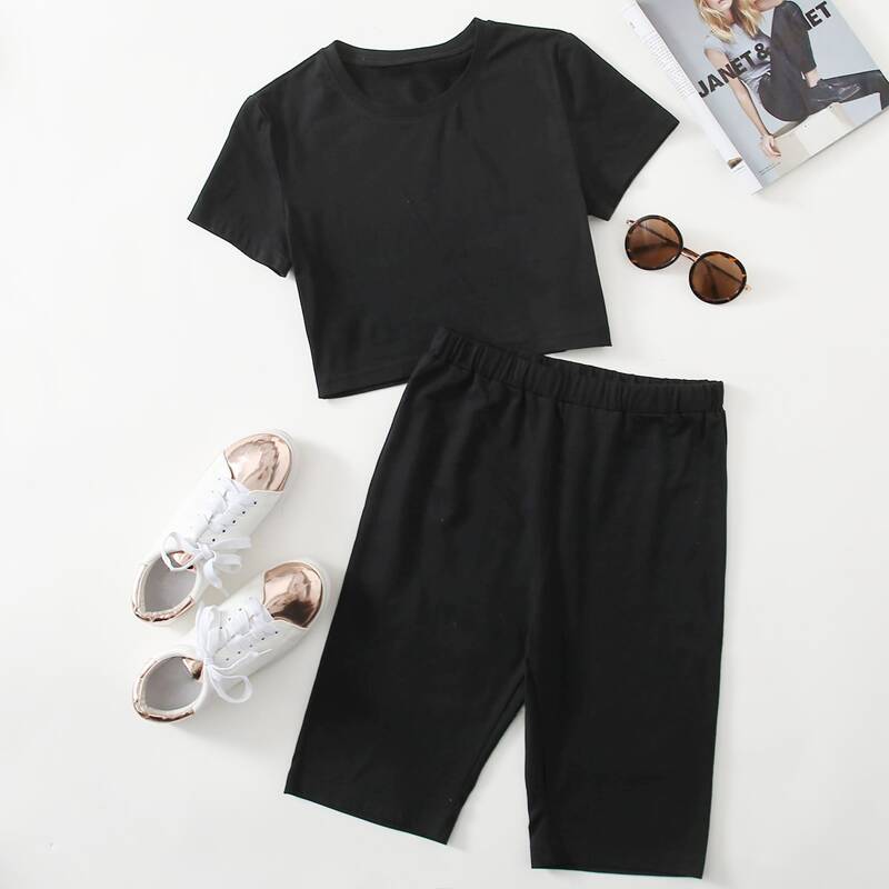 

Solid Tee & Biker Shorts, Black