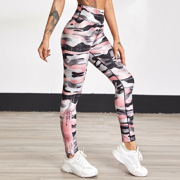 

Camo Print High Waisted Sports Leggings, Multicolor