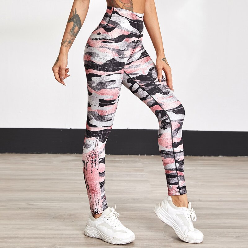 

Camo Print High Waisted Sports Leggings, Multicolor