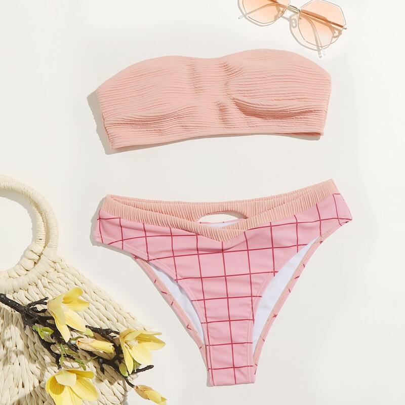 

Plaid Cut Out Bikini Swimsuit, Multicolor