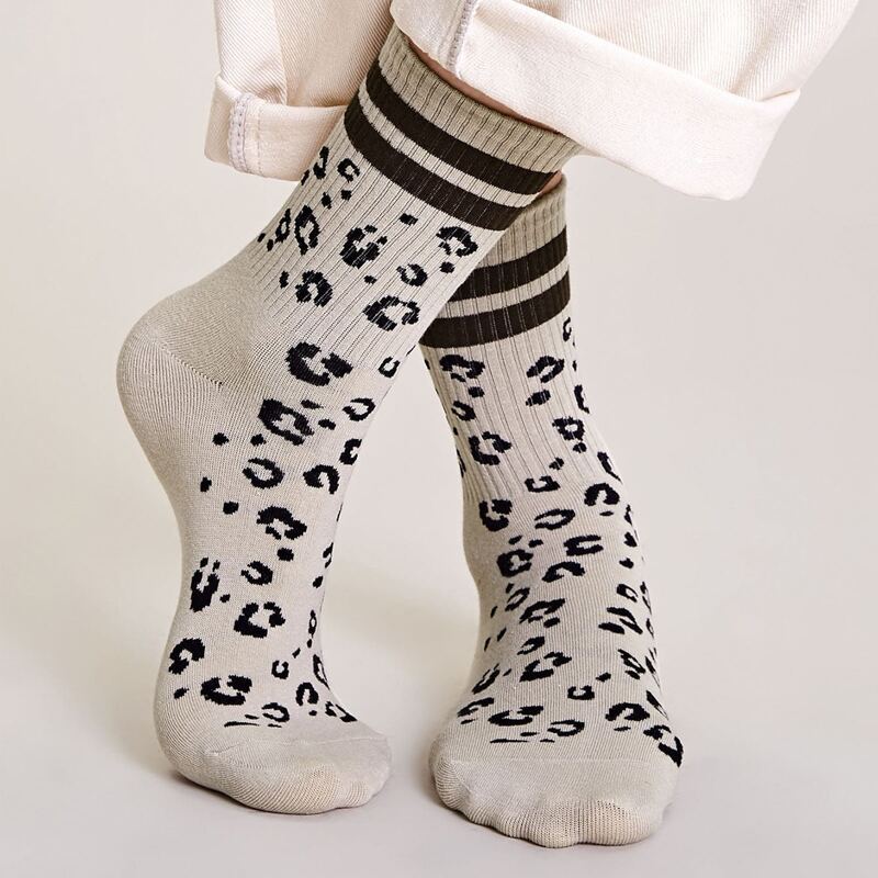 

Leopard Crew Socks, Beige
