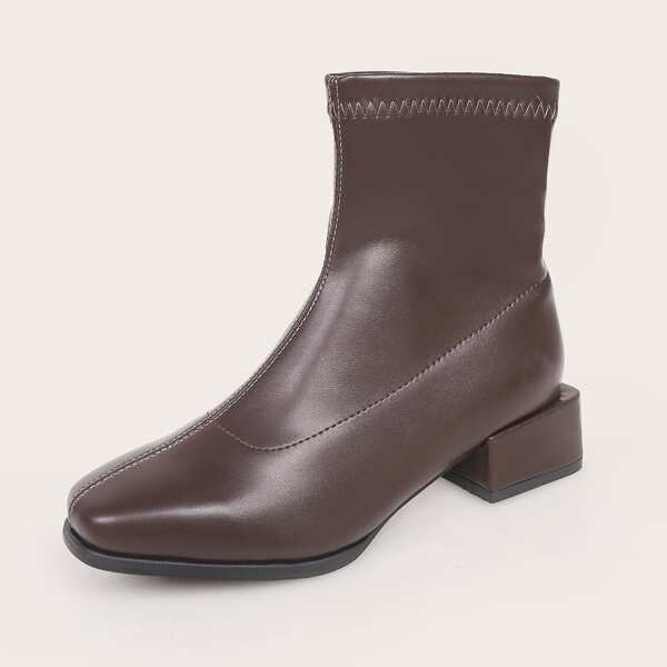 

Square Toe Block Heeled Boots, Brown