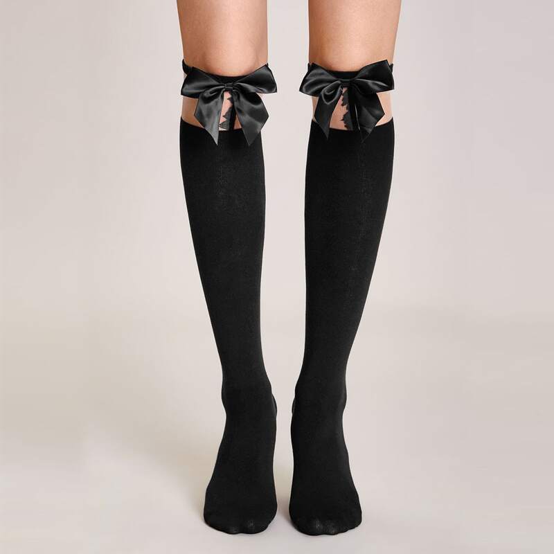 

Bow Tie Knee High Socks, Black