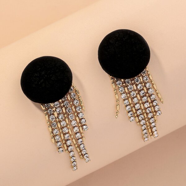 

Rhinestone Tassel Decor Drop Earrings, Gold