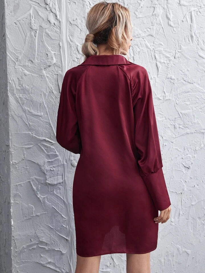 burgundy satin shirt dress Barry. Wang Burgundy Satin Mens Dress Shirts Long Sleeve Solid Formal