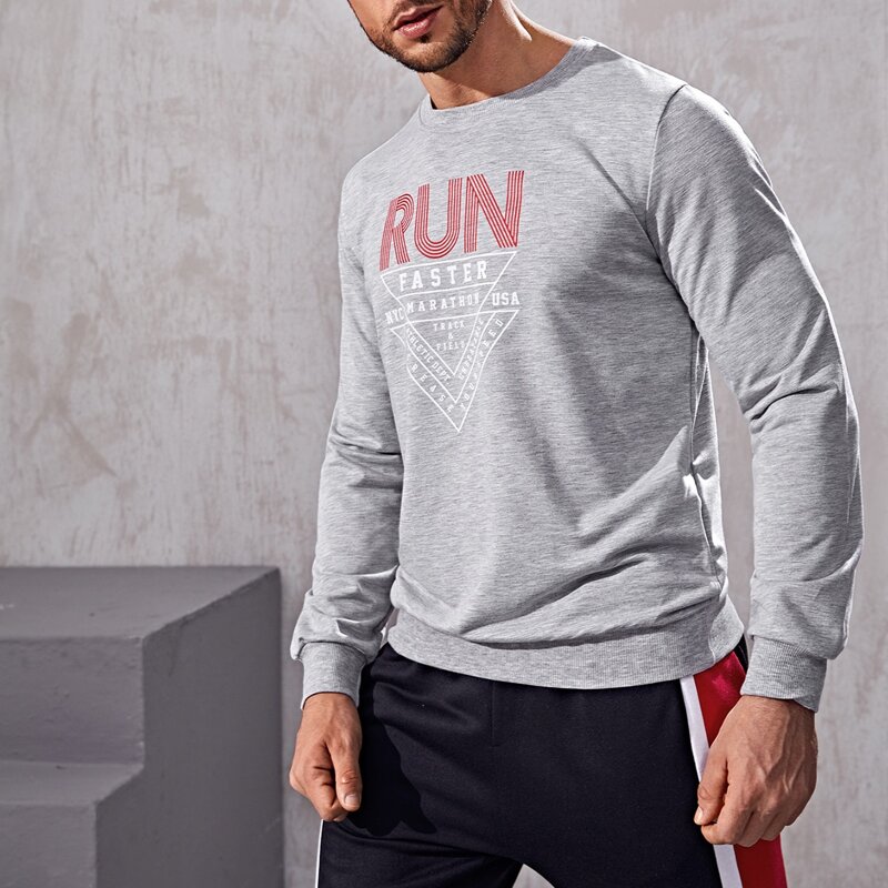 

Men Letter Graphic Sports Sweatshirt, Light grey
