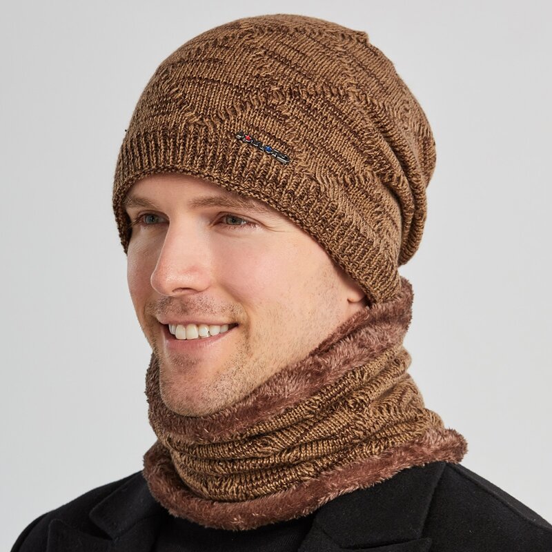 

Guys Simple Beanie & Infinity Scarf, Brown