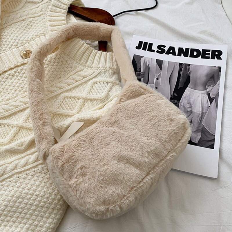 

Faux Fur Fluffy Shoulder Bag, Khaki