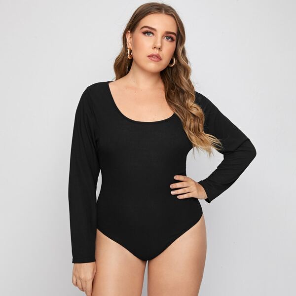 

Plus Scoop Neck Solid Bodysuit, Black