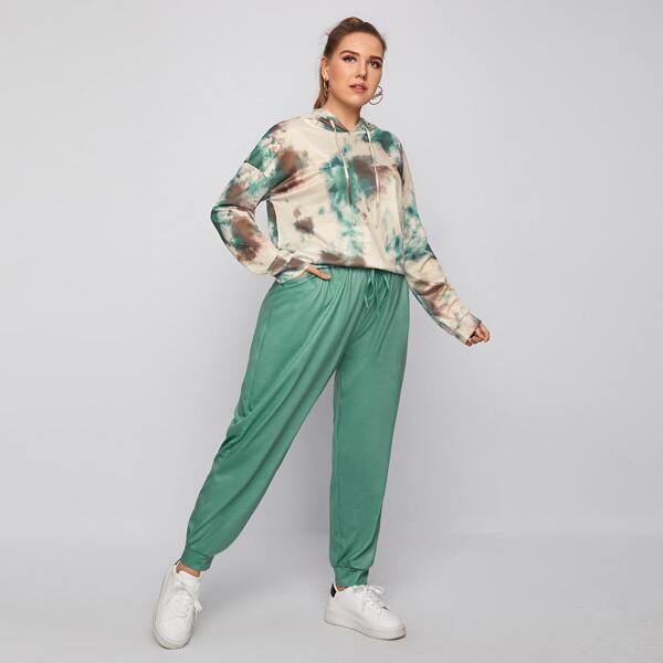 

Plus Tie Dye Drawstring Hoodie & Sweatpants, Multicolor