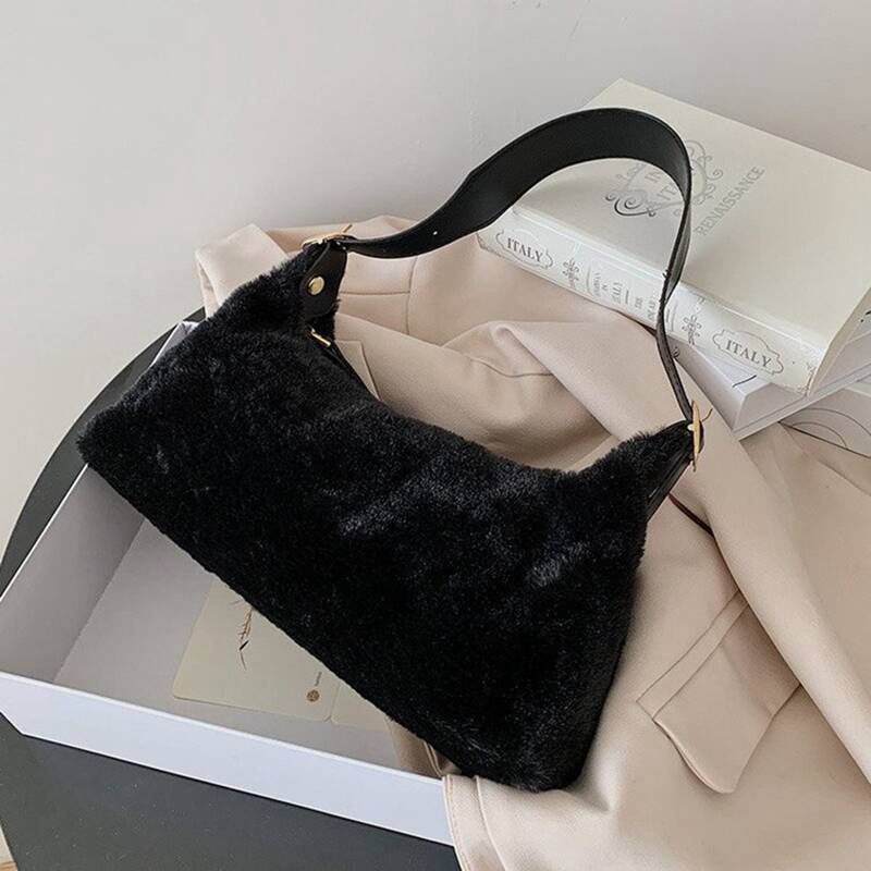 

Faux Fur Fluffy Shoulder Bag, Black