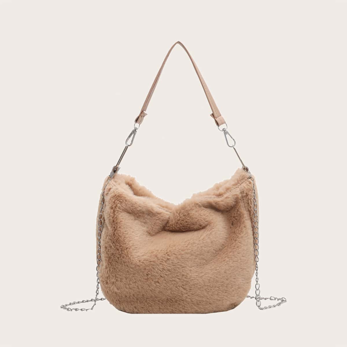 

Faux Fur Fluffy Chain Bag, Khaki