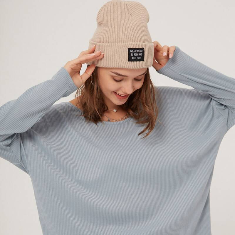 

Solid Ribbed Oversized Tee, Dusty blue