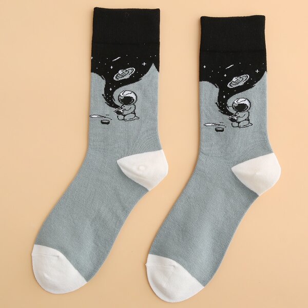 

Men Alien Pattern Socks, Multicolor