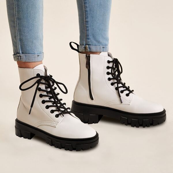 

Lace-up Front Combat Boots, White