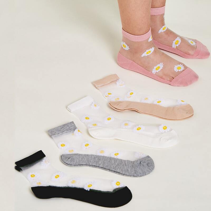 

5pairs Daisy Mesh Socks, Multicolor