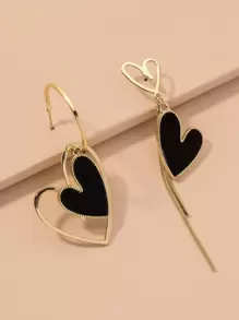 Andkiss 1 Pair Asymmetric Hollow Heart Earrings (Note: One Earring Is Pre-Assembled And Prone To Damage, So Customers Need To Assemble It Themselves. There Is A Thin Film On The Heart Surface To Prevent Scratches, Please Refer To The Assembly Video In The Link) - Multicolor - View 2