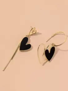 Andkiss 1 Pair Asymmetric Hollow Heart Earrings (Note: One Earring Is Pre-Assembled And Prone To Damage, So Customers Need To Assemble It Themselves. There Is A Thin Film On The Heart Surface To Prevent Scratches, Please Refer To The Assembly Video In The Link) - Multicolor - View 3
