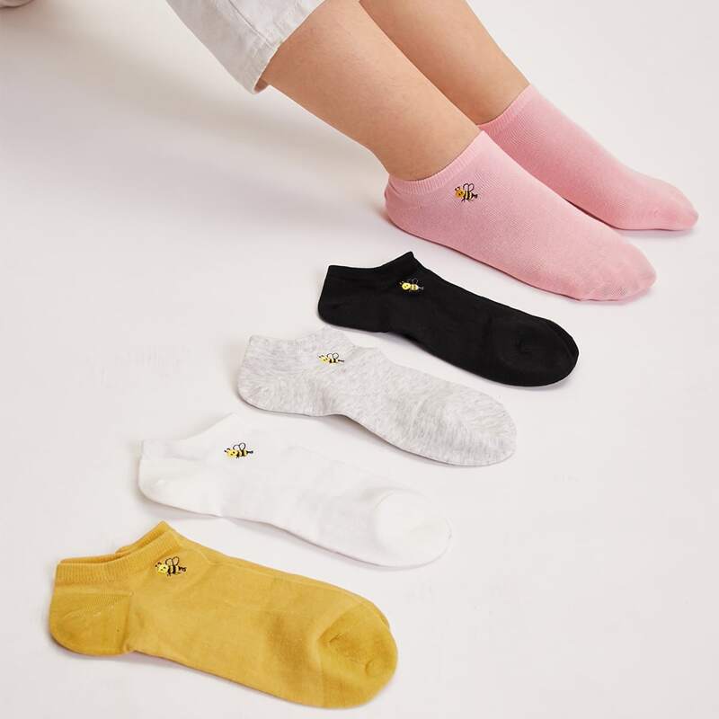 

5pairs Cartoon Bee Ankle Socks, Multicolor