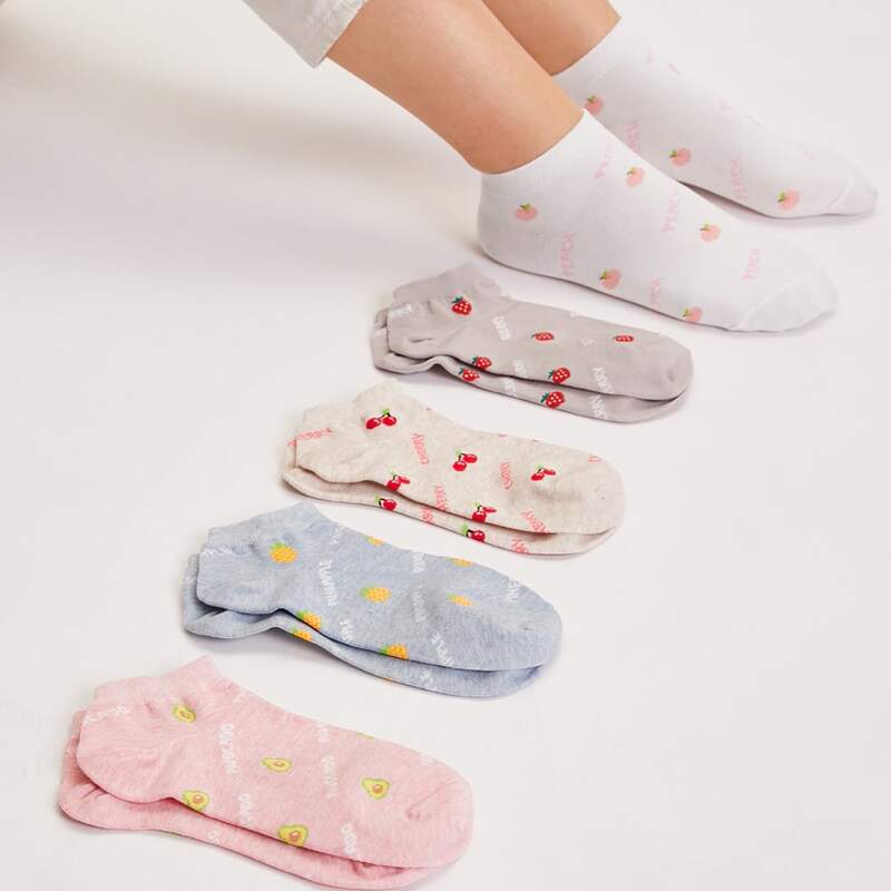 

5pairs Fruit Ankle Socks, Multicolor
